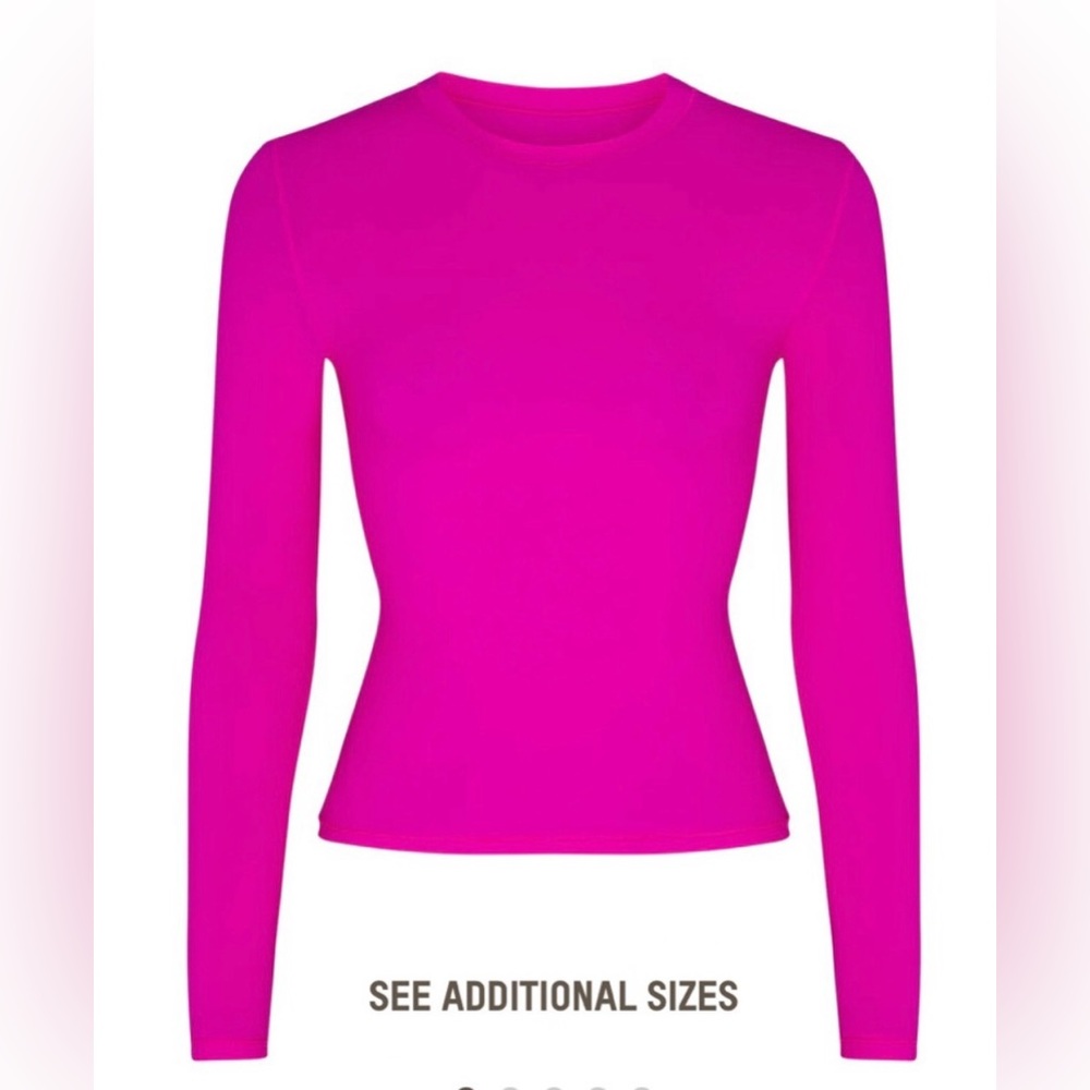 Skims Fits Everybody Long Sleeve T-Shirt Crewneck Pullover Neon Pink Small